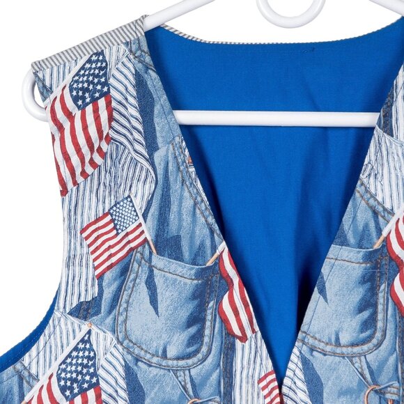 American Flag Homemade Vest XL Womans USA 4th of July Striped Pocket Shirts - Picture 2 of 7